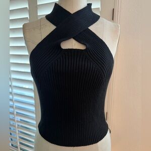 Black Ribbed Twist Strap Top